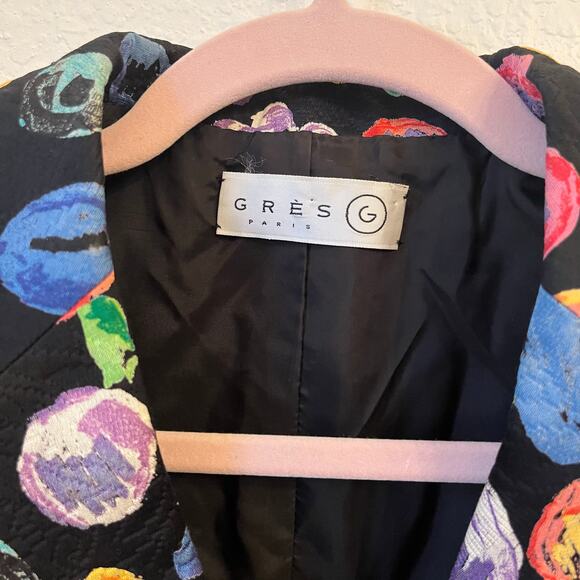 VTG Gres Blazer Women's XS S Black Jacquard Abstract Floral Unique Artsy Artwear - Picture 2 of 16